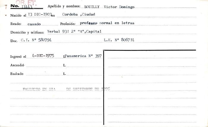 Ficha de miembro de Víctor Domingo Bouilly.