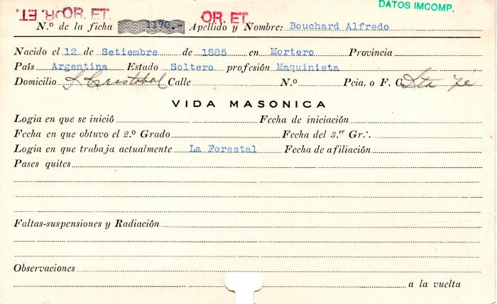 Ficha de miembro de Alfredo Bouchard.