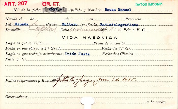 Ficha de miembro de Manuel Bouza.