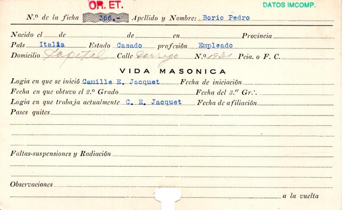 Ficha de miembro de Pedro Borio.