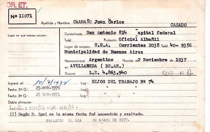 Ficha de miembro de Juan Carlos Caamaño.