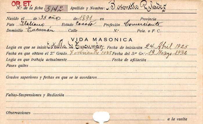 Ficha de miembro de Pilades Bosonetto.