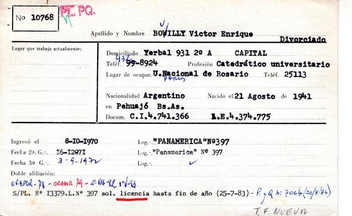 Ficha de miembro de Víctor Enrique Bouilly.