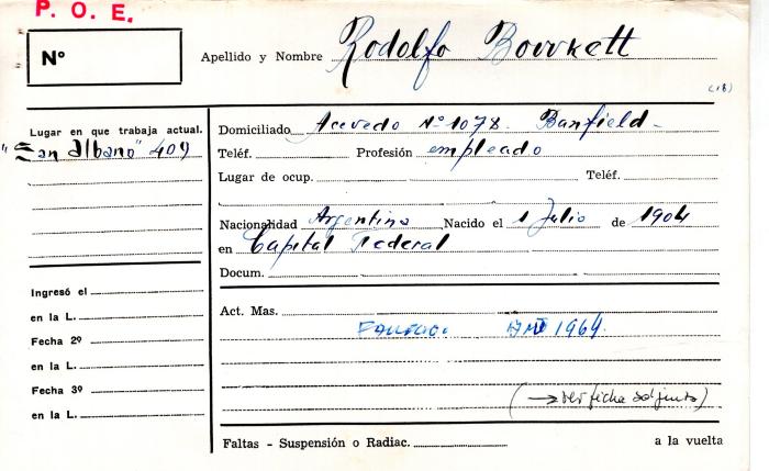 Ficha de miembro de Rodolfo Bowkett.