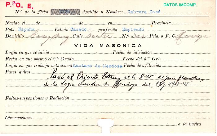 Ficha de miembro de José Cabrera.