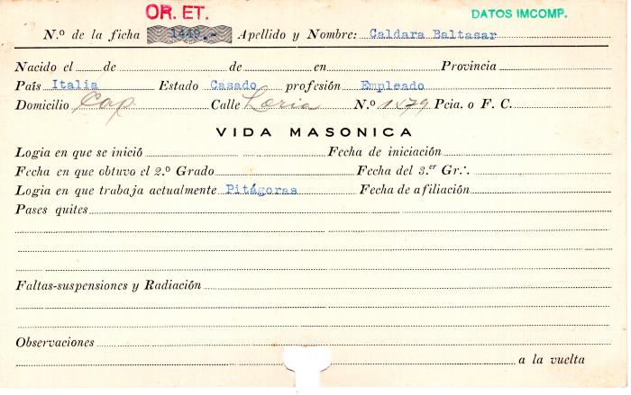 Ficha de miembro de Baltasar Caldara.