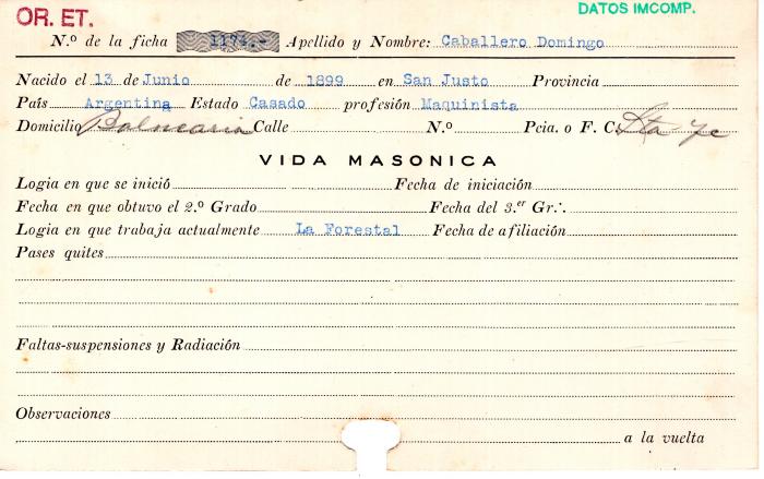 Ficha de miembro de Domingo Caballero.