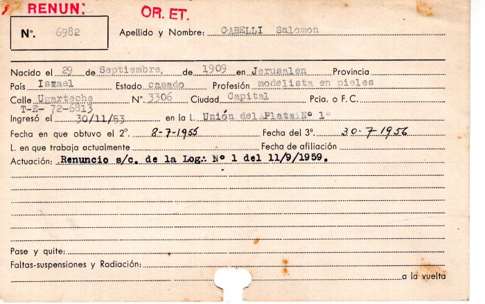 Ficha de miembro de Salomón Cabelli.