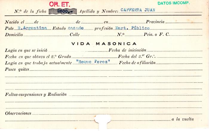 Ficha de miembro de Juan Cafferta.