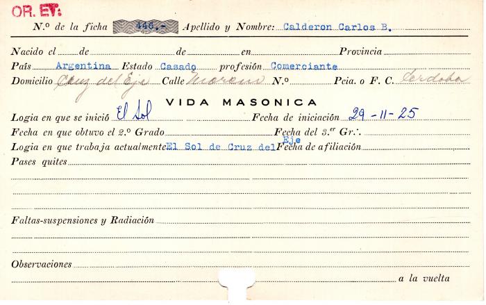 Ficha de miembro de Carlos B. Calderon.
