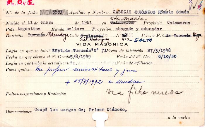 Ficha de miembro de Rómulo Simón Cabezas Toranzos.