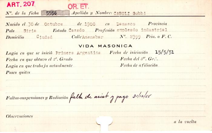 Ficha de miembro de Subhi Cabuli.