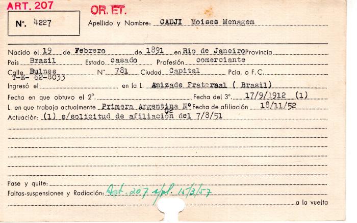 Ficha de miembro de Moises Menagem Cadji.