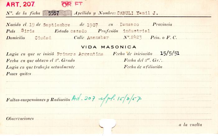 Ficha de miembro de Yamil Cabuli.