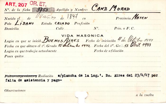 Ficha de miembro de Murad Canz.