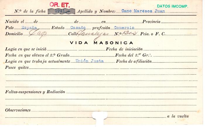 Ficha de miembro de Juan Cano Maresco.