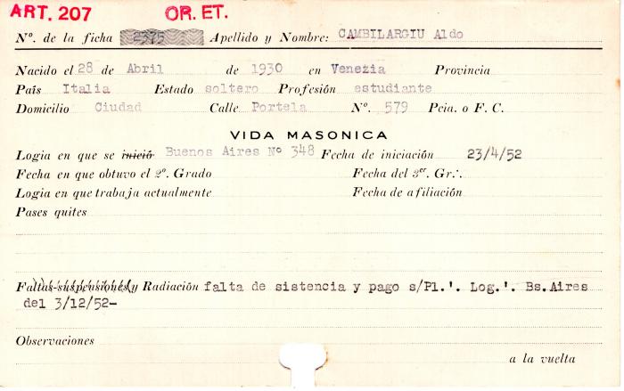 Ficha de miembro de Aldo Cambilargiu.