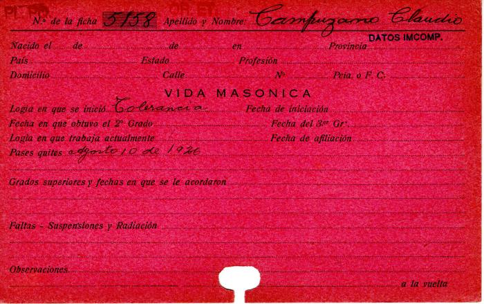Ficha de miembro de Claudio Campuzano.