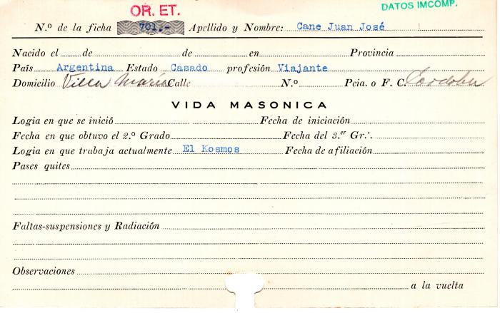 Ficha de miembro de Juan José Cane.