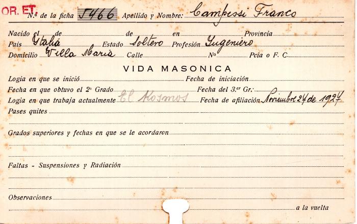 Ficha de miembro de Franco Campessi.