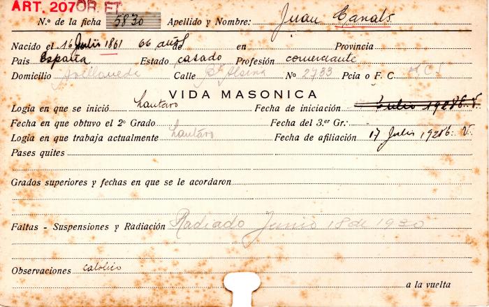 Ficha de miembro de Juan Canals.