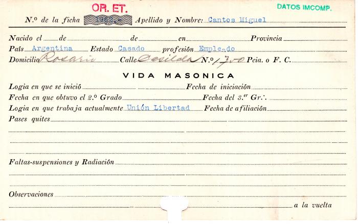 Ficha de miembro de Miguel Cantos.
