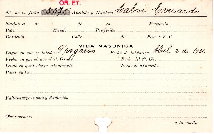 Ficha de miembro de Everardo Calvi.