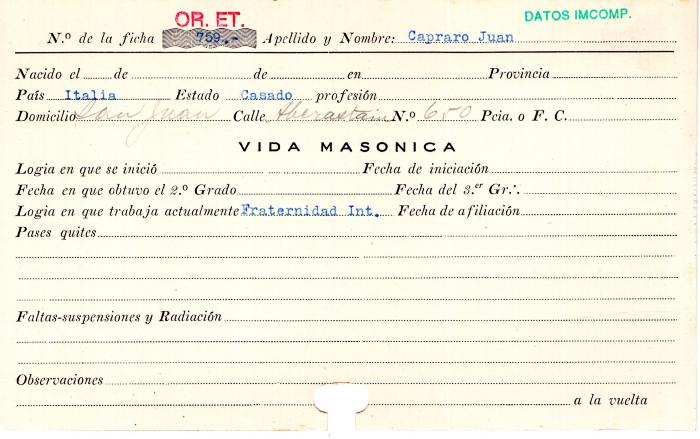Ficha de miembro de Juan Capraro.