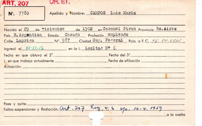 Ficha de miembro de Luis María Campos.