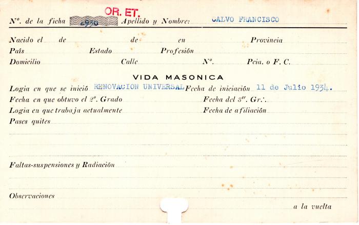 Ficha de miembro de Francisco Calvo.