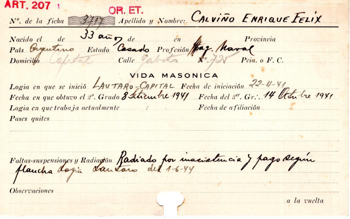 Ficha de miembro de Enrique Félix Calviño.