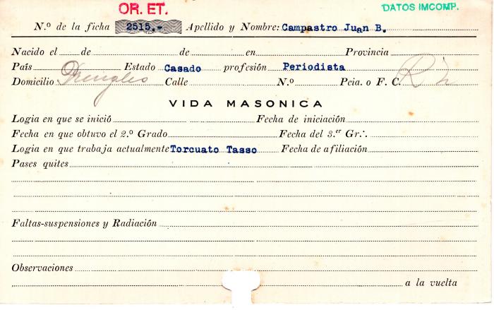 Ficha de miembro de Juan B. Campastro.