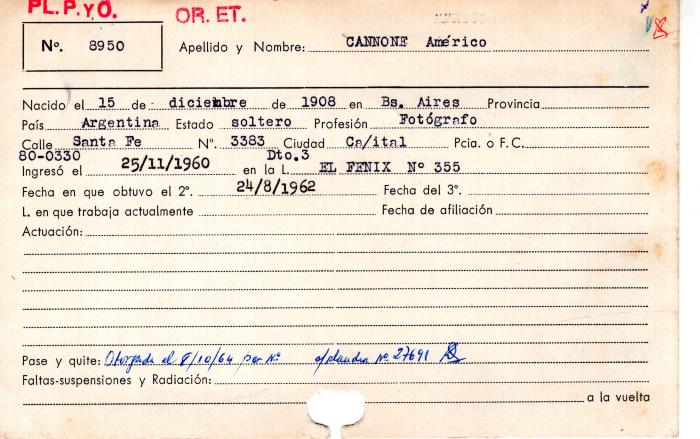 Ficha de miembro de Américo Cannone.