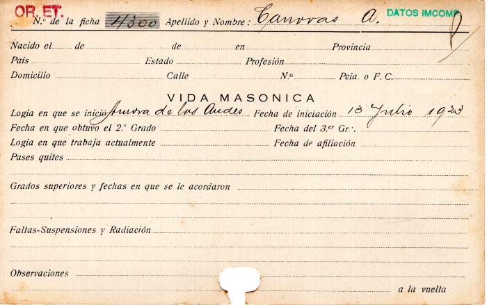 Ficha de miembro de A. Canovas.