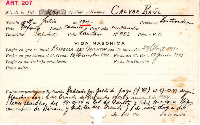 Ficha de miembro de Raúl Calvar.