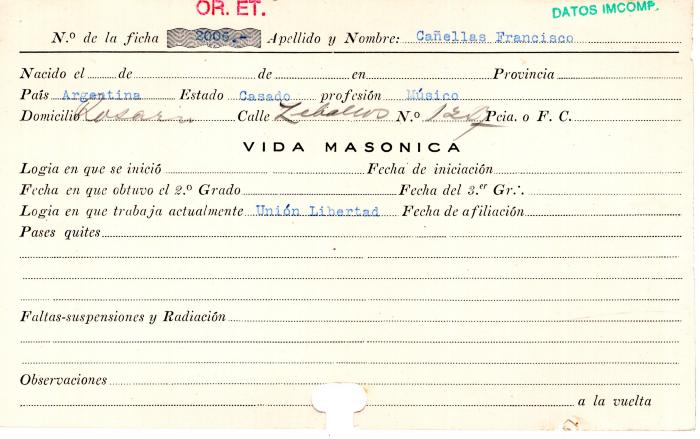 Ficha de miembro de Francisco Cañellas.