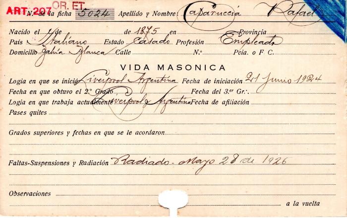 Ficha de miembro de Rafael Caparuccia.