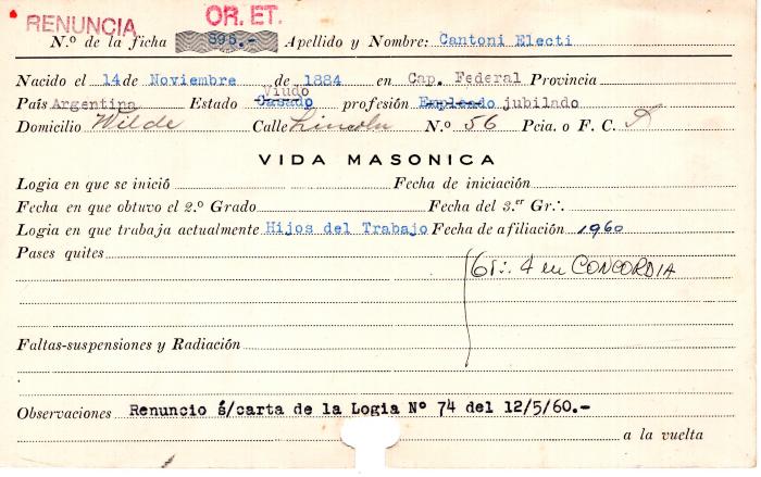 Ficha de miembro de Electi Cantoni.