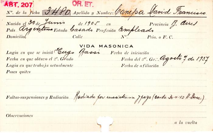 Ficha de miembro de David Francisco Campa.
