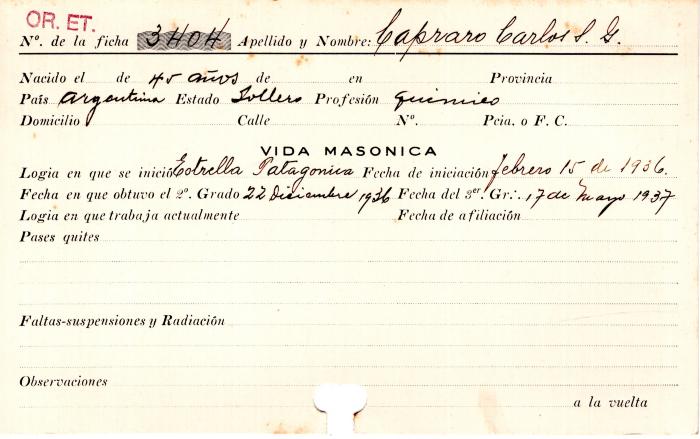 Ficha de miembro de Carlos S.J. Capraro.