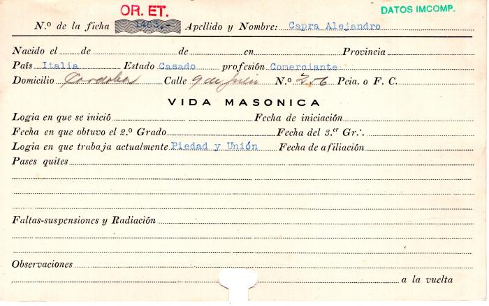 Ficha de miembro de Alejandro Capra.