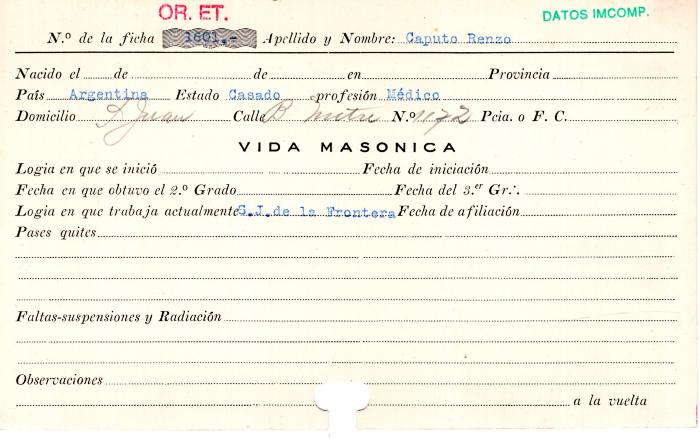 Ficha de miembro de Renzo Caputo.