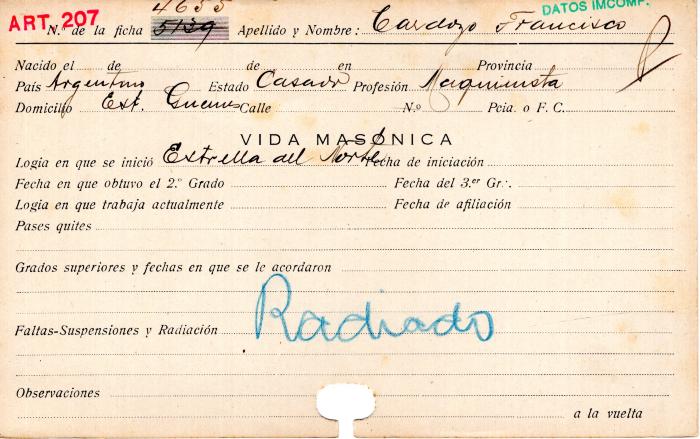 Ficha de miembro de Francisco Cardozo.