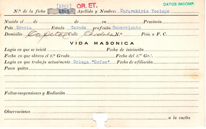 Ficha de miembro de Teólogo Caravokiris.