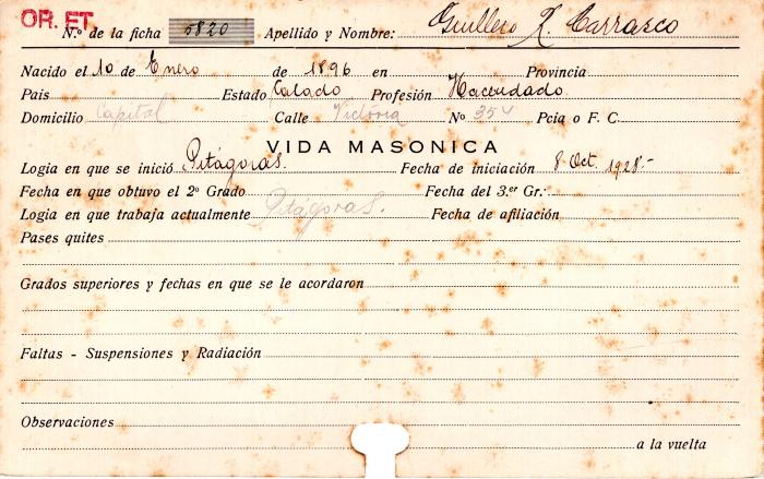 Ficha de miembro de Guillermo R. Carrasco.