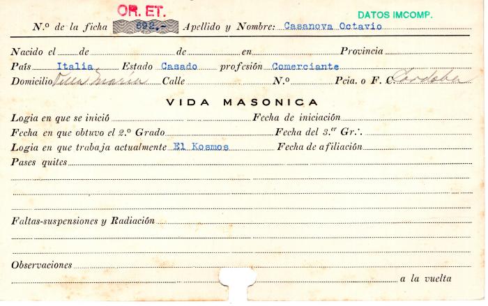 Ficha de miembro de Octavio Casanova.