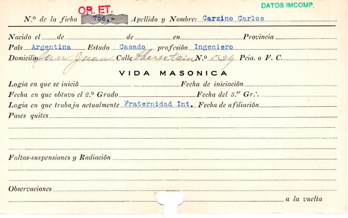 Ficha de miembro de Carlos Carzino.