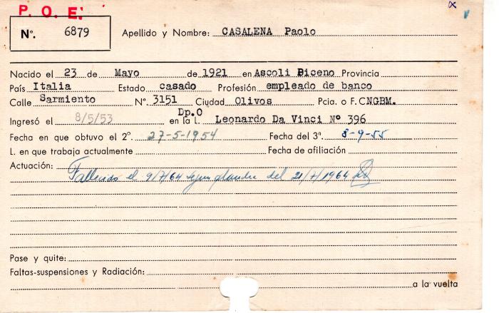 Ficha de miembro de Paolo Casalena.