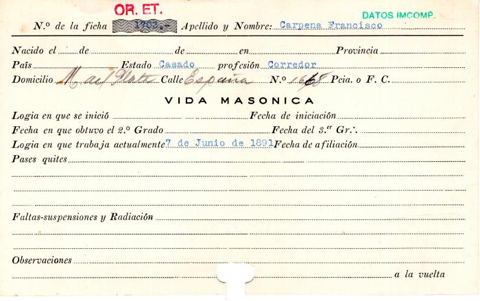Ficha de miembro de Francisco Carpena.