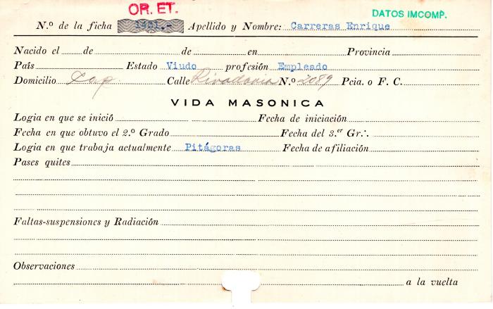 Ficha de miembro de Enrique Carreras.